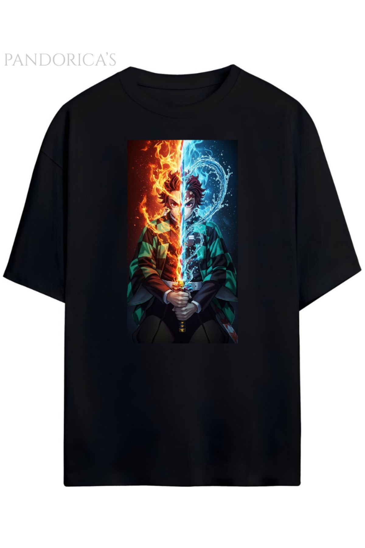 Siyah Pandorica's Demon Slayer Tasarımı Unisex Pamuklu T-Shirt - 49