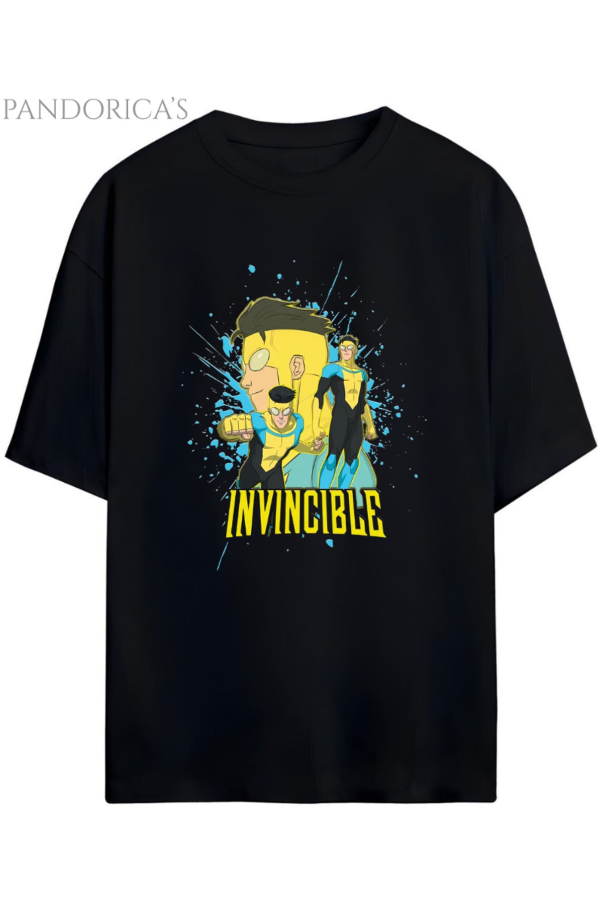 Siyah Invincible Yazılı Baskılı Pamuklu Relaxed Kalıp Unisex Tişört - 9