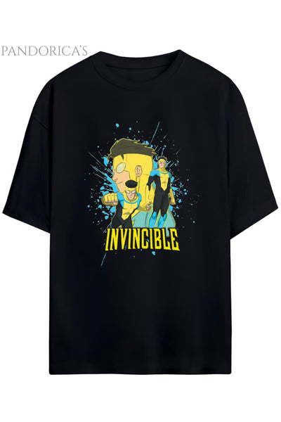 INVINCIBLE YAZILI BASKILI PAMUKLU RELAXED KALIP UNISEX TİŞÖRT