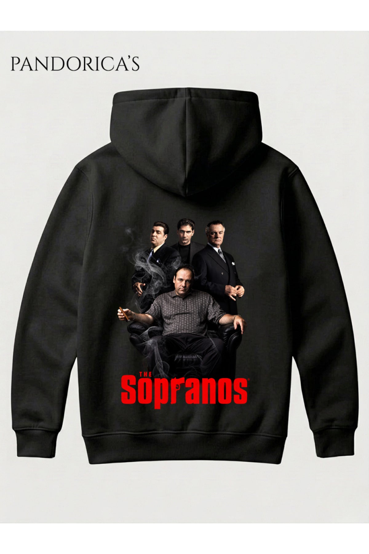Siyah The Sopranos Tasarımı Yazılı Sırt Baskılı Unisex Kapüşonlu Pamuklu Sweatshirt Hoodie - 60