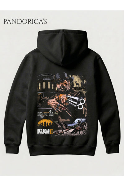 Red Dead Redemption 2 Arthur Morgan Tasarımı Yazılı SIRT Baskılı Unisex Kapüşonlu Pamuklu Sweatshirt Hoodie
