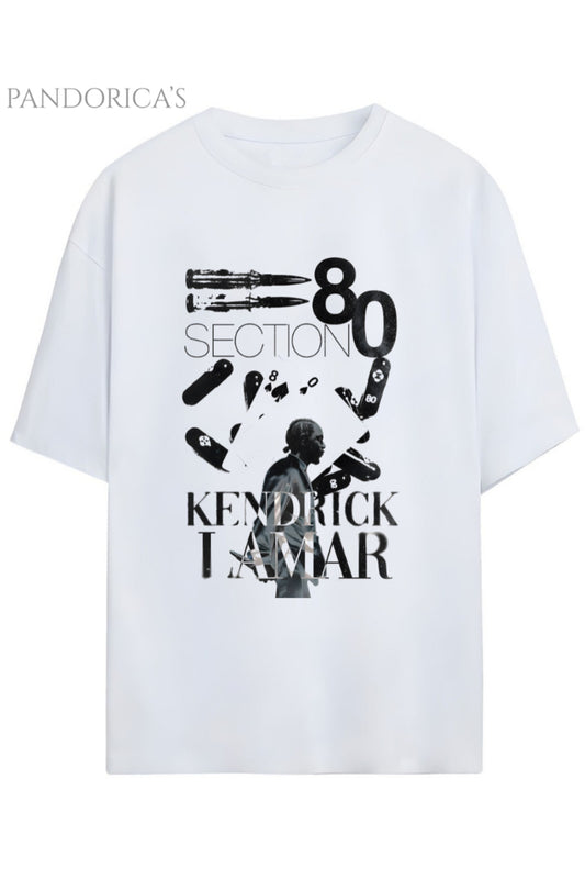 Kendrick Lamar "SECTION 80" Albüm Tasarımı Baskılı Yazılı Pamuklu Relaxed Kalıp Unisex Tişört