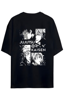 Jujutsu Kaisen Anime Serisi Megumi,Gojo,Yuji ve Nobara Sırt Baskılı Yazılı Pamuklu Unisex Tişört