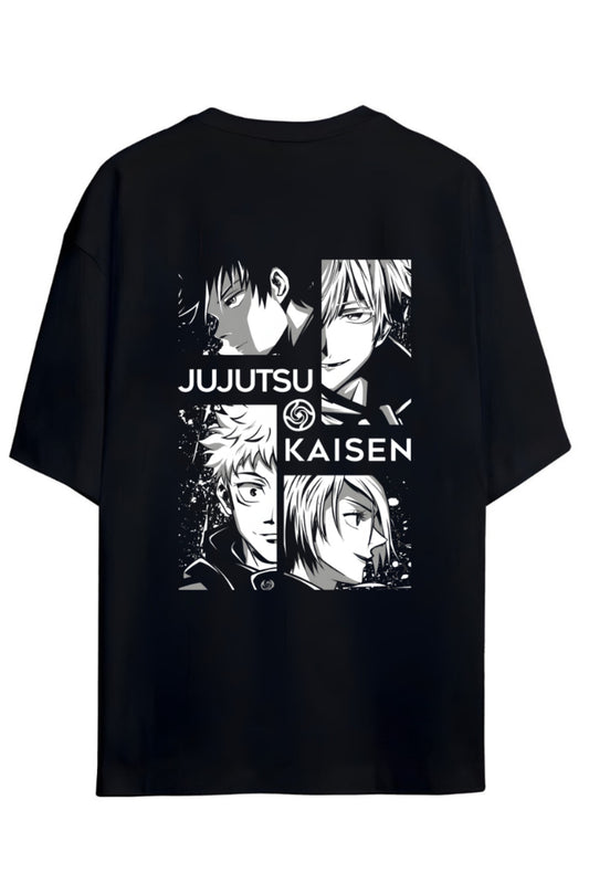 Jujutsu Kaisen Anime Serisi Megumi,Gojo,Yuji ve Nobara Sırt Baskılı Yazılı Pamuklu Unisex Tişört