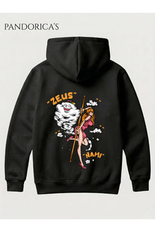 One Piece Özel Tasarım Serisi "ZEUS & NOMİ" Yazılı Sırt Baskılı Unisex Kapüşonlu Pamuklu Sweatshirt (Hoodie)