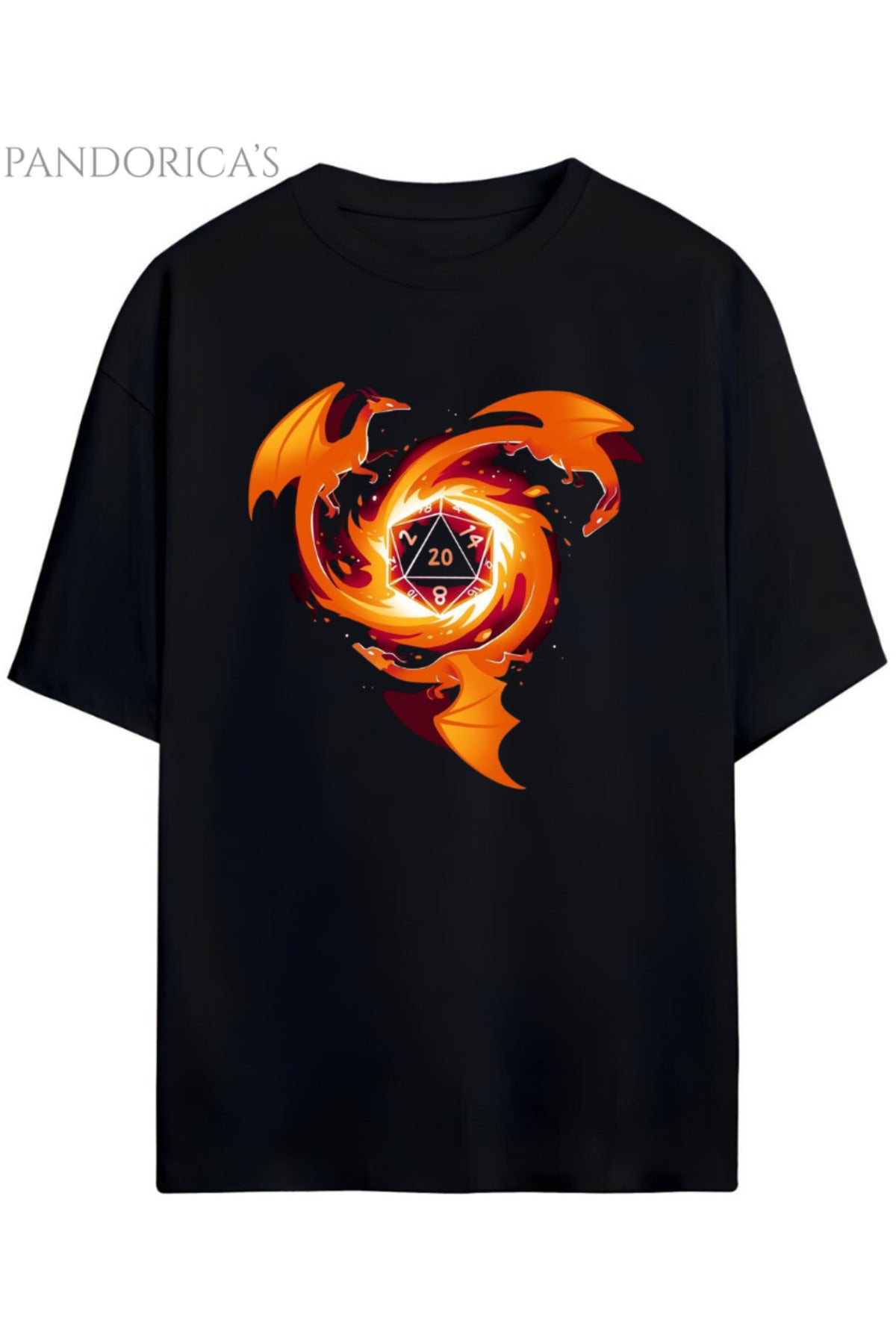 Siyah Pandorica's Dungeons & Dragons (D&D) Tasarım Serisi Baskılı Yazılı Unisex Pamuklu Tişört - 3