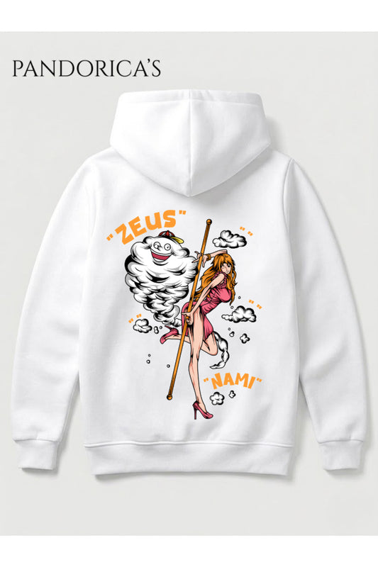 One Piece Özel Tasarım Serisi "ZEUS & NOMİ" Yazılı Sırt Baskılı Unisex Kapüşonlu Pamuklu Sweatshirt (Hoodie)