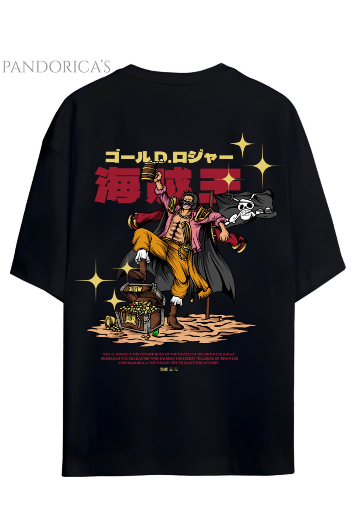 One Piece Özel Tasarım Serisi "Gold D. Roger" Sırt Baskılı Yazılı Unisex Pamuklu Tişört