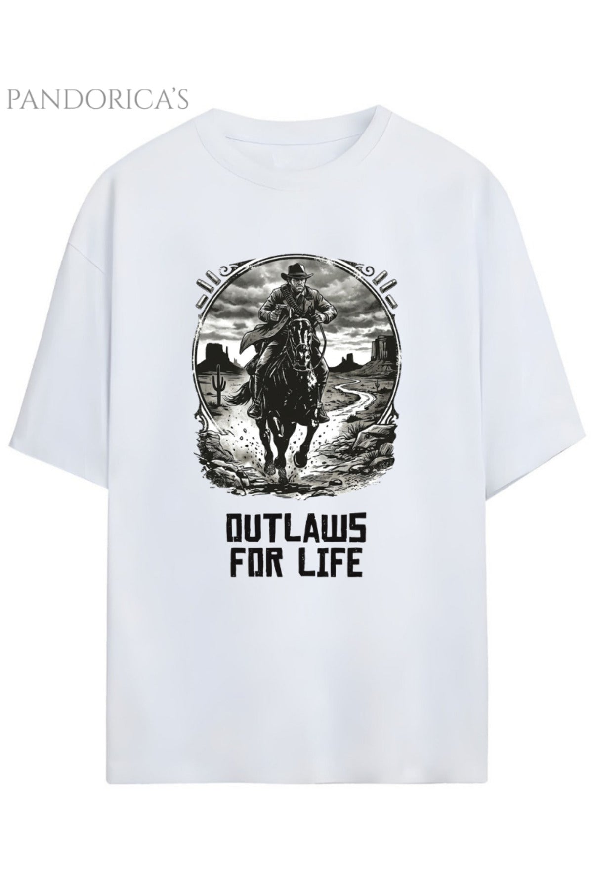 Beyaz Pandorica's Red Dead Redemption Arthur Morgan Tasarımı Baskılı Yazılı Unisex Pamuklu T-Shirt - 31