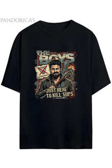 Pandorica's THE BOYS Tasarımı "BILLY BUTCHER HERE TO KILL SOME SUPS" Baskılı Unisex Pamuklu Tişört