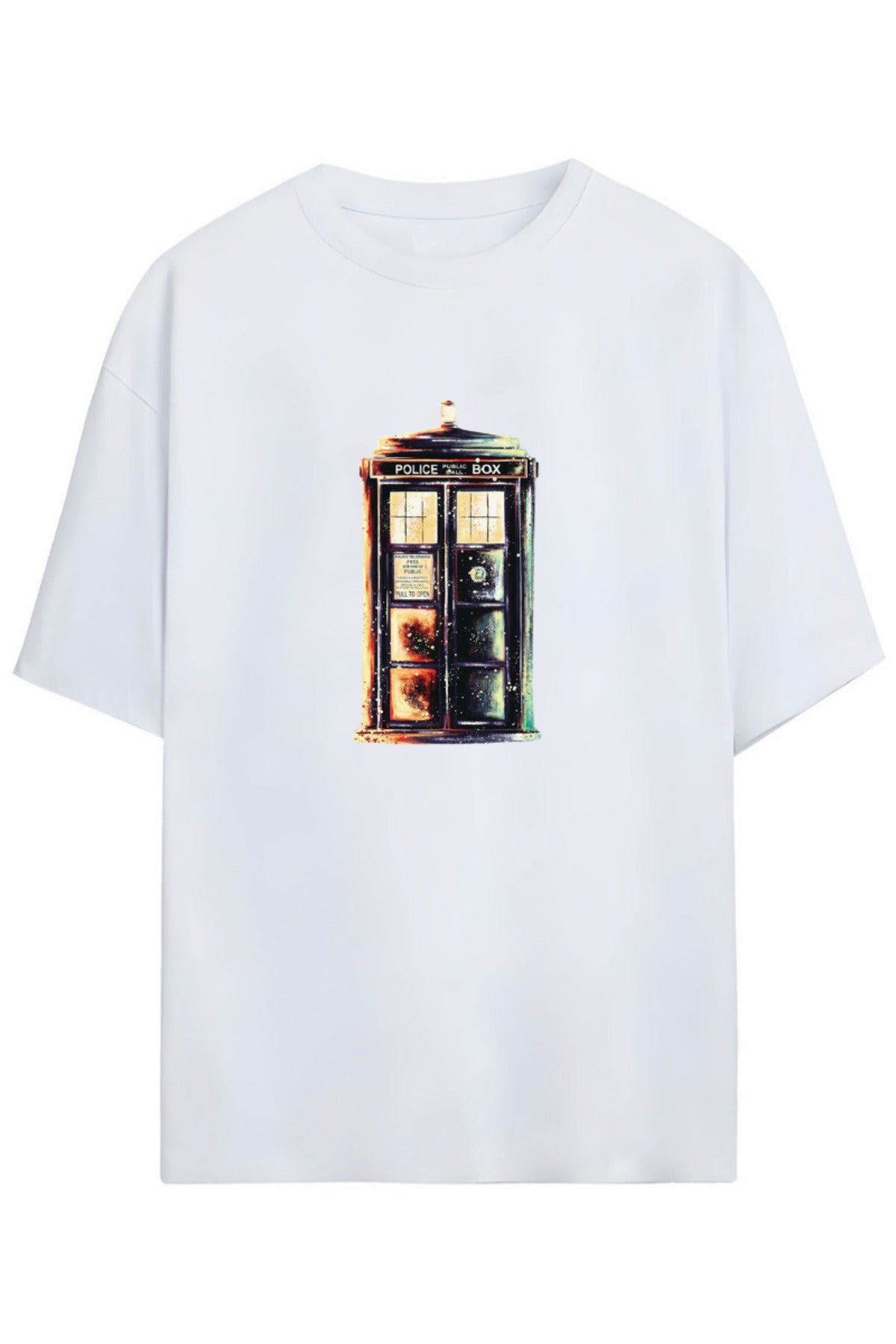 Beyaz Doctor Who Tasarımı Unisex Pamuklu T-Shirt - 5