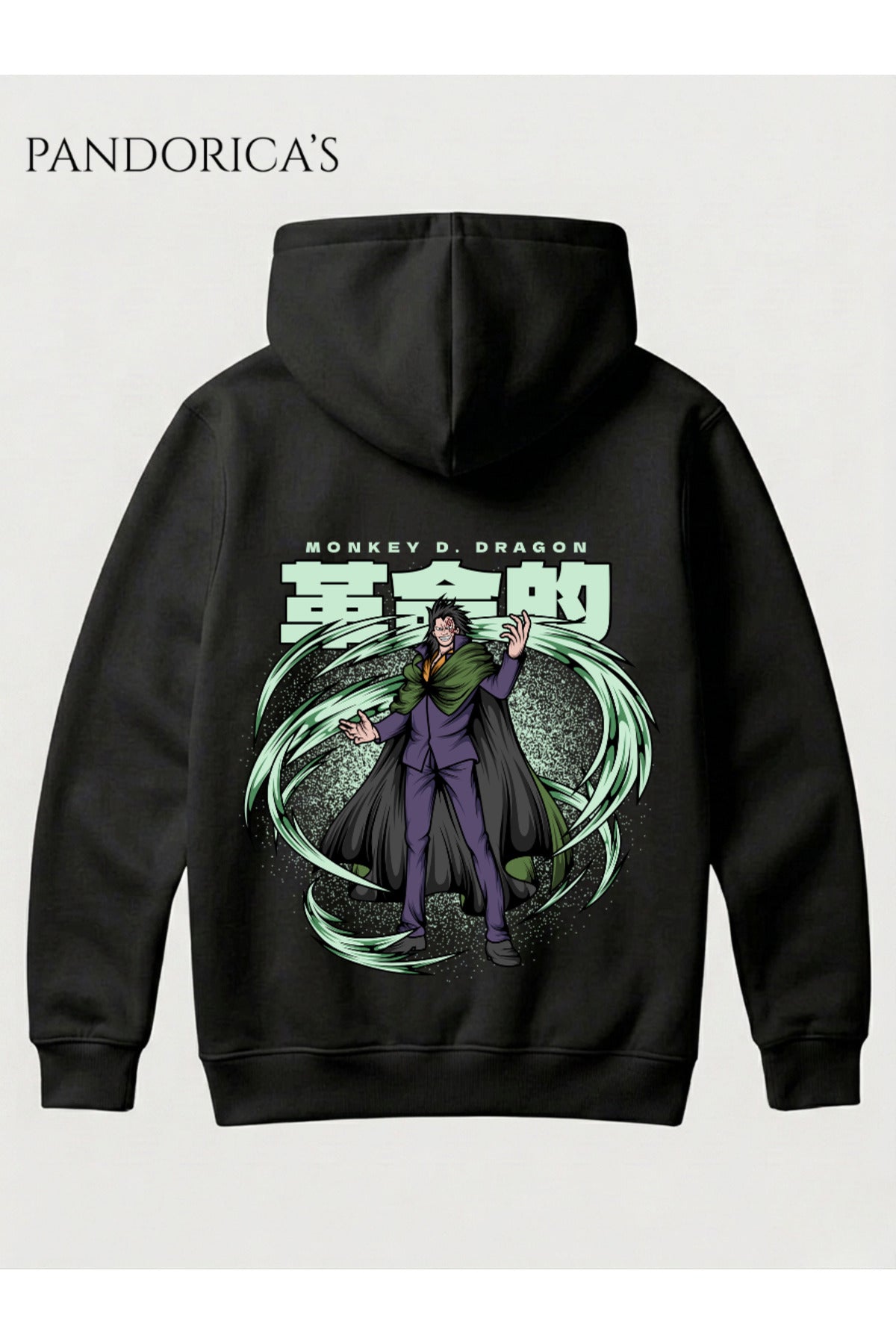One Piece Özel Tasarım Serisi "Monkey D. Dragon" Yazılı Sırt Baskılı Unisex Kapüşonlu Pamuklu Sweatshirt (Hoodie)