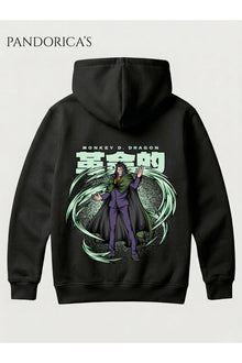 One Piece Özel Tasarım Serisi "MONKEY D. DRAGON" Yazılı Sırt Baskılı Unisex Kapüşonlu Pamuklu Sweatshirt (Hoodie)