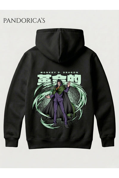 One Piece Özel Tasarım Serisi "MONKEY D. DRAGON" Yazılı Sırt Baskılı Unisex Kapüşonlu Pamuklu Sweatshirt (Hoodie)