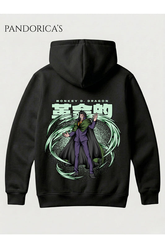 One Piece Özel Tasarım Serisi "MONKEY D. DRAGON" Yazılı Sırt Baskılı Unisex Kapüşonlu Pamuklu Sweatshirt (Hoodie)