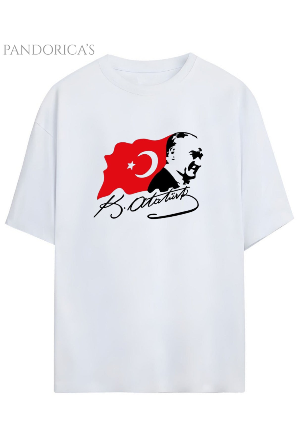 Beyaz Pandorica's Mustafa Kemal Atatürk Tasarımı İmzalı Baskılı Unisex Pamuklu T-Shirt - 23