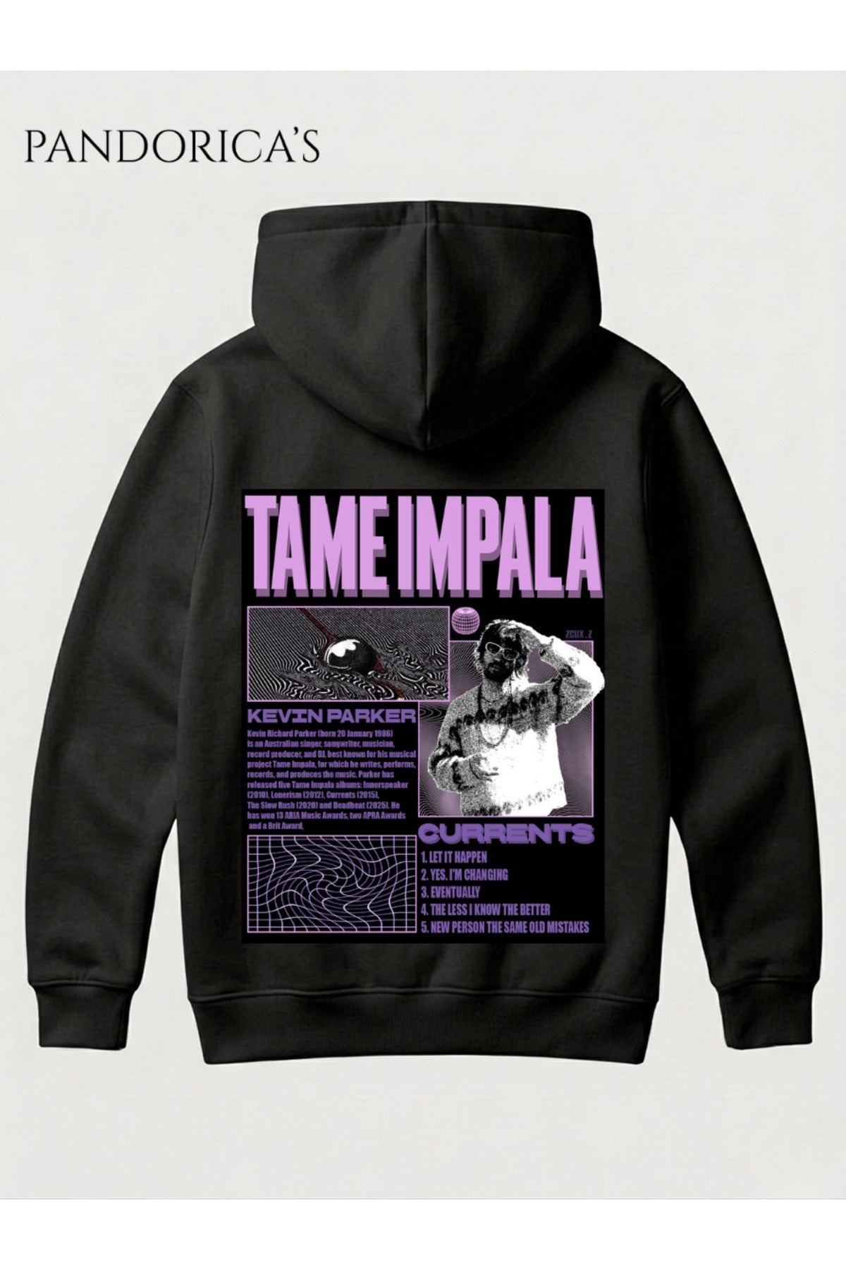 Siyah Tame Impala Tasarımı Yazılı Sırt Baskılı Kapüşonlu Pamuklu Sweatshirt Hooded Hoodie - 15