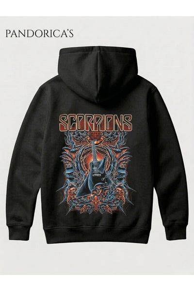 SCORPIONS Tasarımı Yazılı SIRT Baskılı Unisex Kapüşonlu Pamuklu Kanguru Cepli Sweatshirt Hoodie