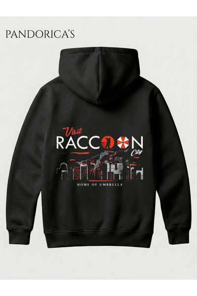 Resident Evil "VISIT RACCOON CITY HOME OF UMBRELLA " Tasarımı Yazılı SIRT ve GÖĞÜS Baskılı Unisex Kapüşonlu Pamuklu Gamer Sweatshirt Hoodie