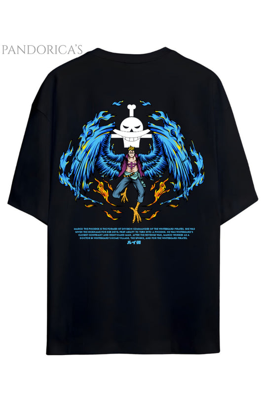 ONE PIECE ÖZEL TASARIM SERİSİ "MARCO" SIRT BASKILI YAZILI UNISEX PAMUKLU TİŞÖRT