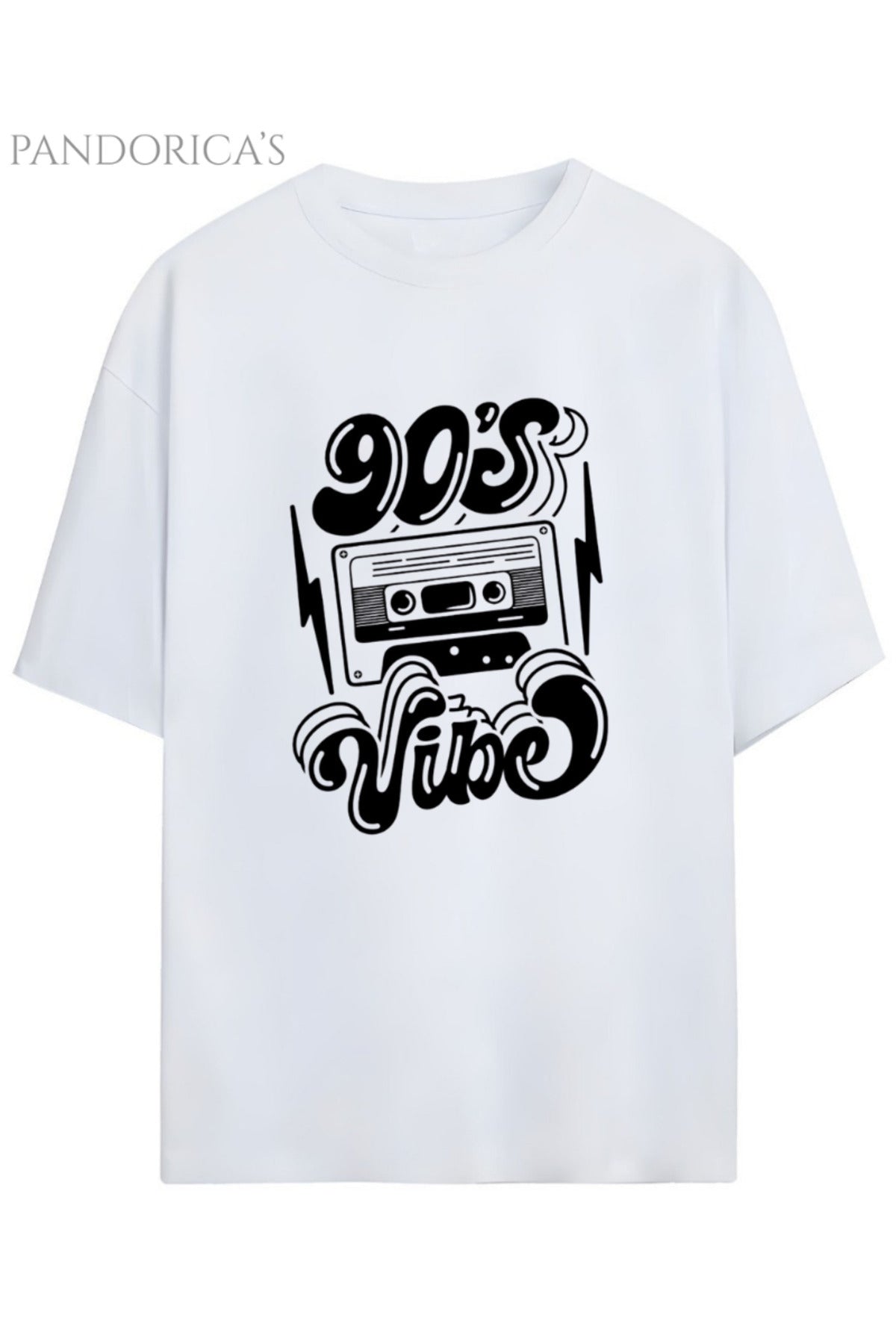 Beyaz Pandorica's 1990Lar Baskılı 90's Vibe Yazılı Retro Tasarım Serisi Unisex Pamuklu Tişört - 9
