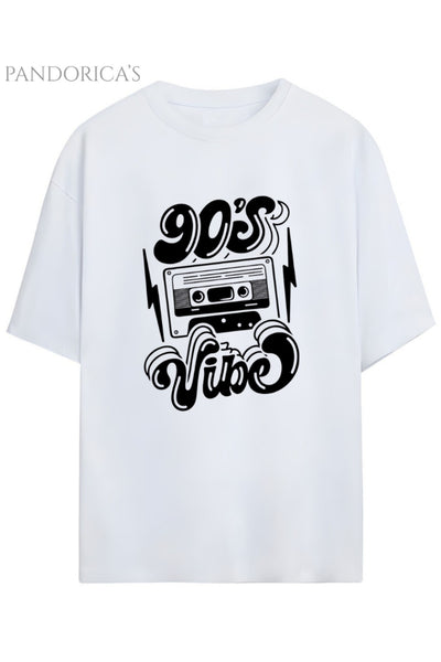 Pandorica's 1990lar Baskılı 90's Vibe Yazılı Retro Tasarım Serisi Unisex Pamuklu Tişört