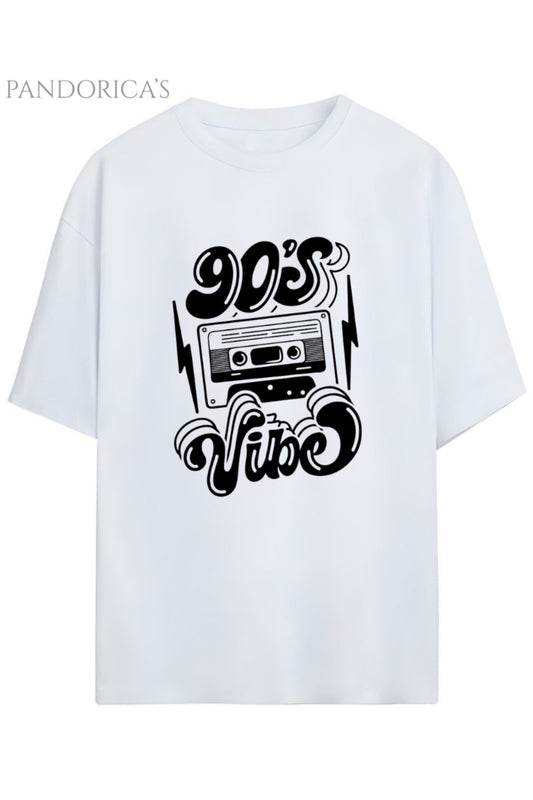 Pandorica's 1990lar Baskılı 90's Vibe Yazılı Retro Tasarım Serisi Unisex Pamuklu Tişört