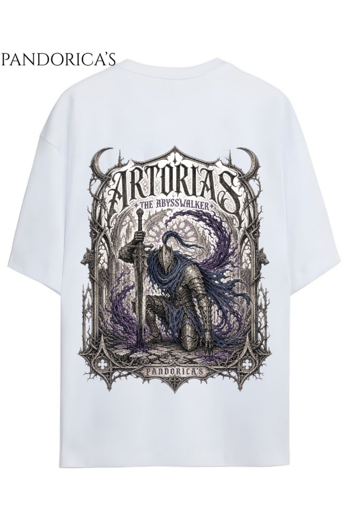 Beyaz Dark Souls Tasarım Serisi "Astorias Of The Abyss" Yazılı Sırt Baskılı Yazılı Pamuklu Unisex Tişört - 39