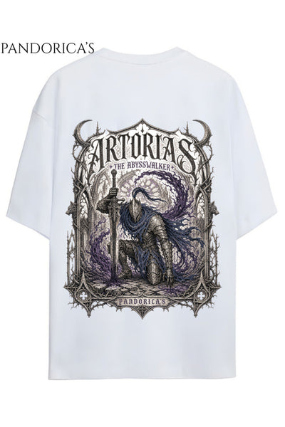 Dark Souls Tasarım Serisi "ASTORIAS OF THE ABYSS" Yazılı Sırt Baskılı Yazılı Pamuklu Unisex Tişört