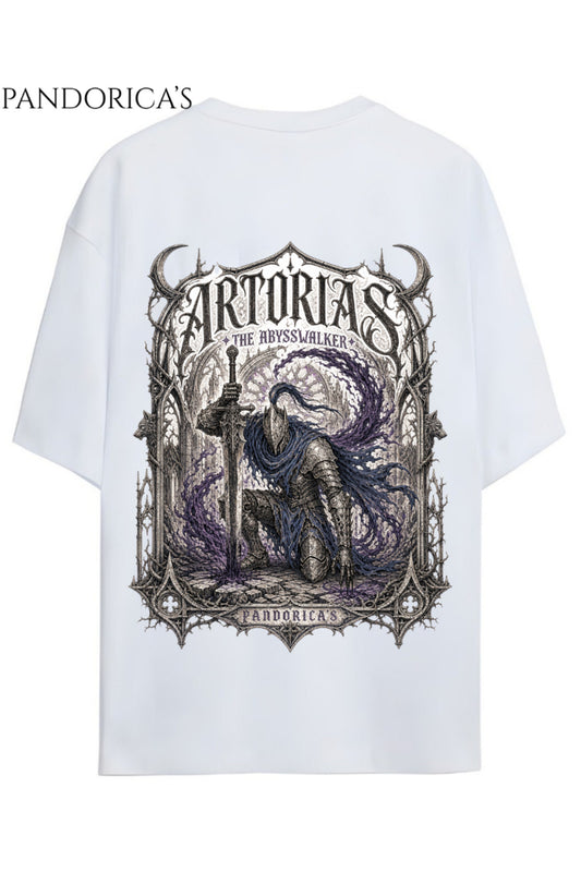 Dark Souls Tasarım Serisi "ASTORIAS OF THE ABYSS" Yazılı Sırt Baskılı Yazılı Pamuklu Unisex Tişört