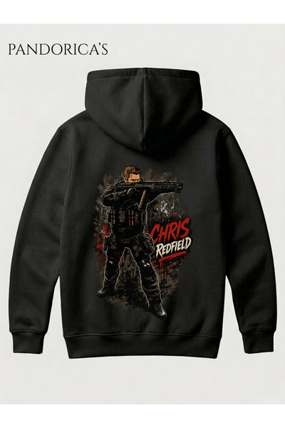 Resident Evil CHRIS REDFIELD Tasarımı Yazılı SIRT Baskılı Unisex Kapüşonlu Pamuklu Gamer Sweatshirt Hoodie