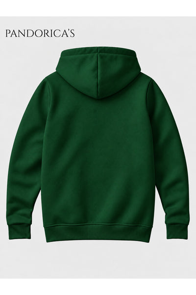 Unisex Koyu Yeşil %100 Pamuk 3 İplik Kışlık Kapüşonlu Kanguru Cepli Basic Sweatshirt (Hoodie)