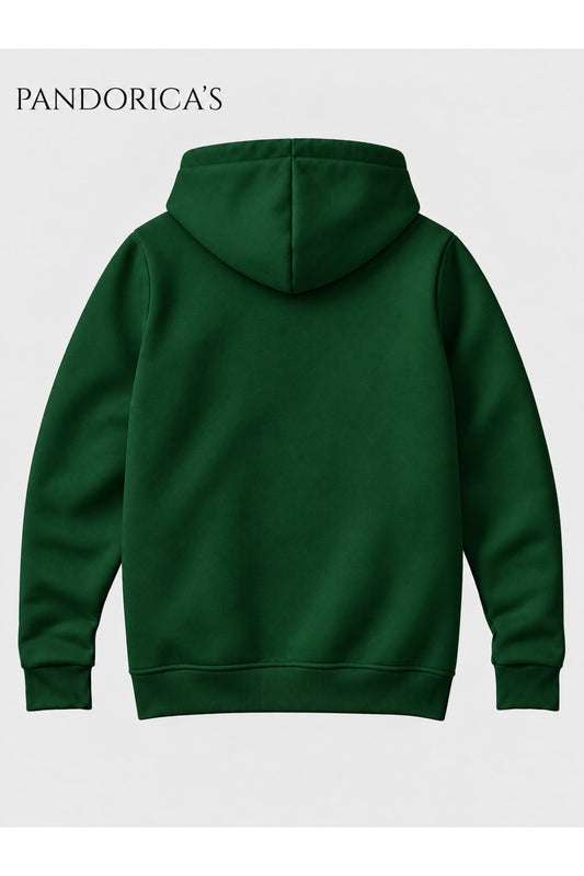 Unisex Koyu Yeşil %100 Pamuk 3 İplik Kışlık Kapüşonlu Kanguru Cepli Basic Sweatshirt (Hoodie)