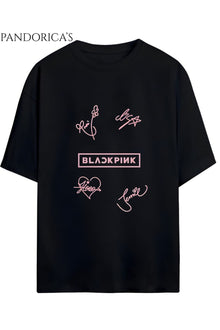 BLACKPINK Tasarım Serisi Yazılı İkonik İmza Baskılı Unisex Relaxed Kalıp Tişört