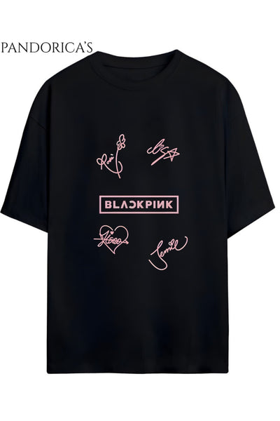 BLACKPINK Tasarım Serisi Yazılı İkonik İmza Baskılı Unisex Relaxed Kalıp Tişört