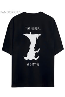 DEATH NOTE ANİME TASARIM SERİSİ KİRA VE RYUK "THIS WORLD IS ROTTEN" YAZILI SIRT VE ÖN BASKILI UNISEX PAMUKLU TİŞÖRT