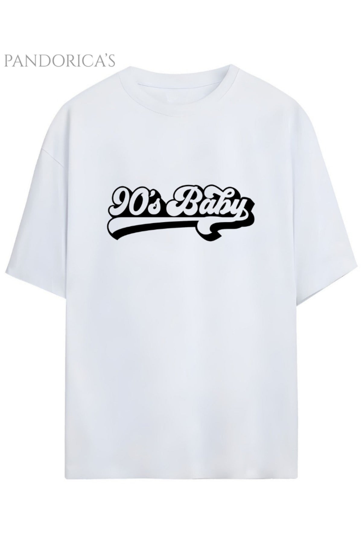 Beyaz Pandorica's 90Lar "90's Baby" Yazılı Baskılı Retro Tasarım Serisi Unisex Pamuklu Tişört - 33