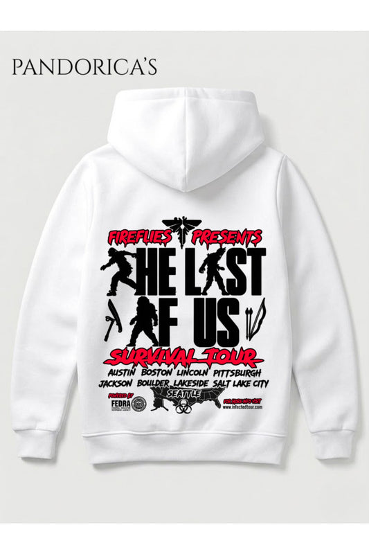 THE LAST OF US Özel Tasarımı "FIREFLIES PRESENTS" Yazılı SIRT BASKILI Unisex Kapüşonlu %100 Pamuk Gamer Sweatshirt (Hoodie)