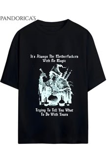 Pandorica's Tasarımı Yazılı Büyücü Baskılı Gothic Vintage Graphic Unisex Pamuklu T-Shirt (Relaxed Kalıp)
