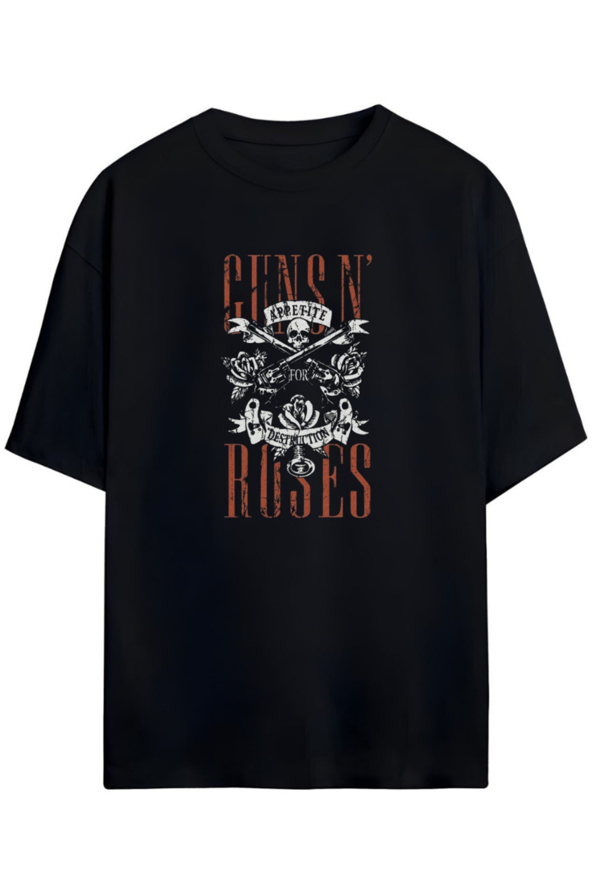 Siyah Guns N' Roses Tasarımı Unisex Pamuklu T-Shirt - 1