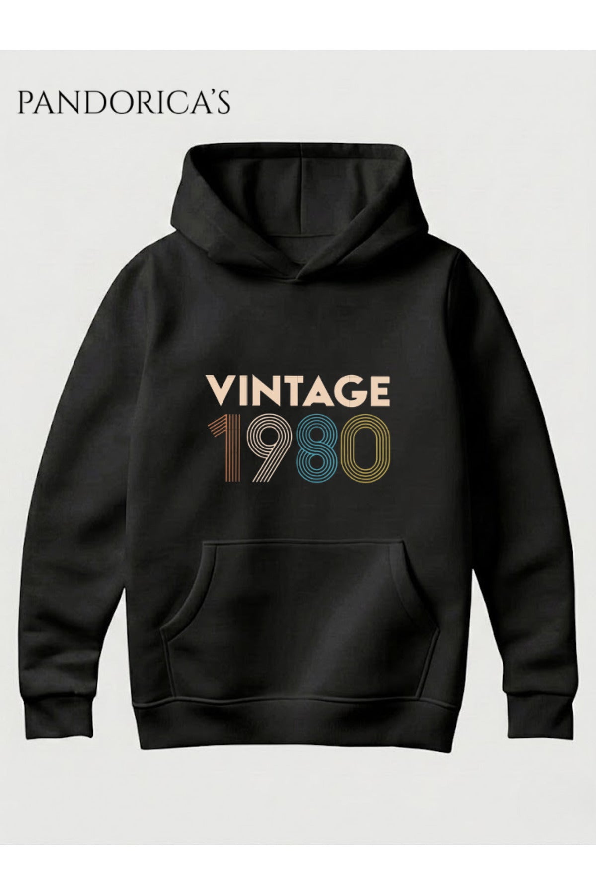 Siyah Vintage 1980 Doğum Yılı Yazılı Baskılı Retro Tasarım Unisex Kapüşonlu Pamuklu Sweatshirt Hoodie - 19