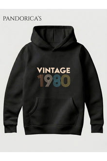 VINTAGE 1980 DOĞUM YILI YAZILI BASKILI RETRO TASARIM UNISEX KAPÜŞONLU PAMUKLU SWEATSHIRT HOODIE