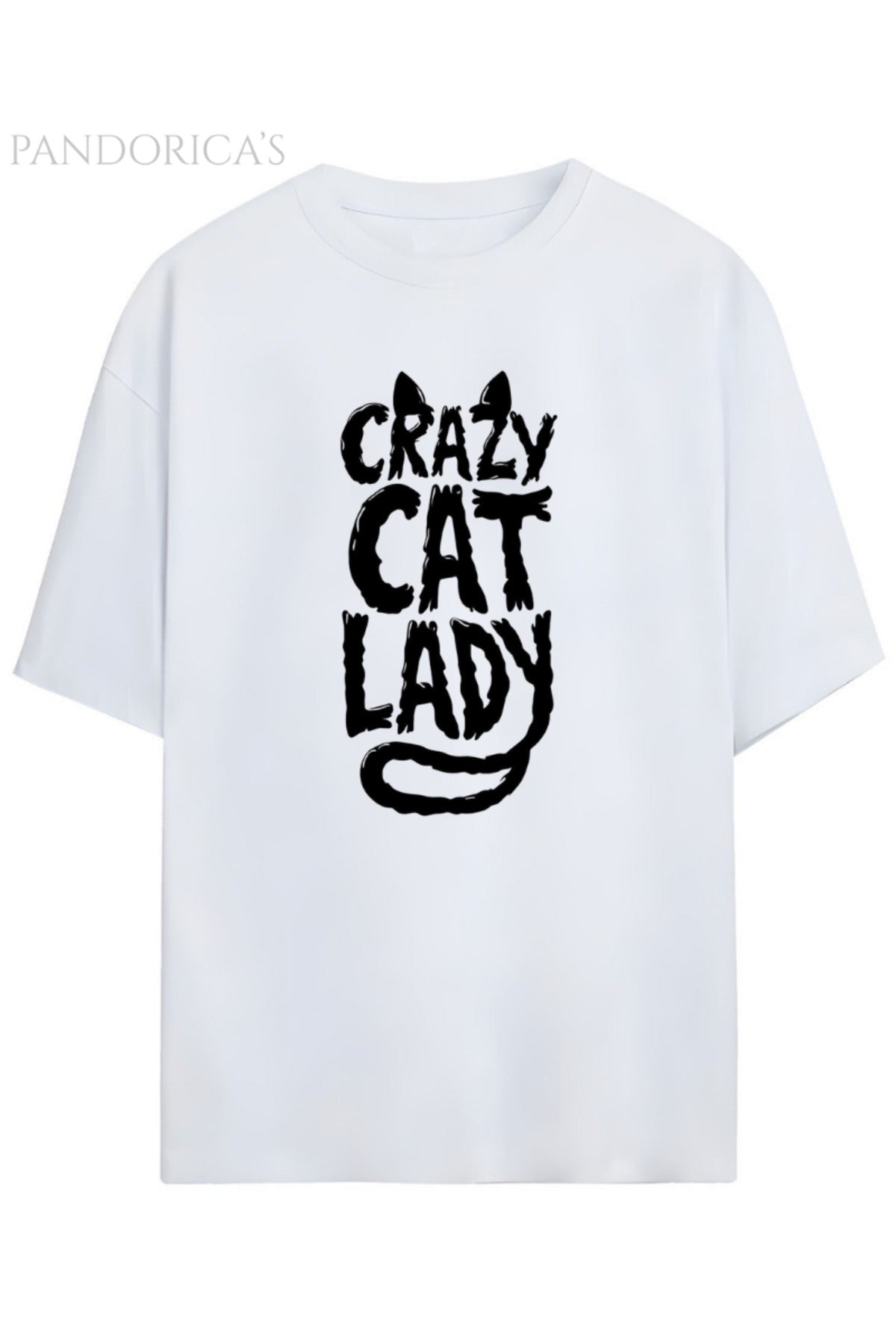 Pandorica's Crazy Cat Lady Yazılı Kedi Kulaklı Tasarım Baskılı Unisex Pamuklu T-Shirt