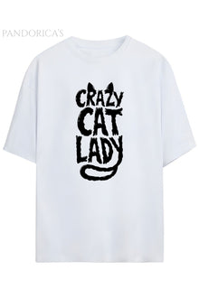 Pandorica's Crazy Cat Lady Yazılı Kedi Kulaklı Tasarim Baskılı Unisex Pamuklu T-shirt