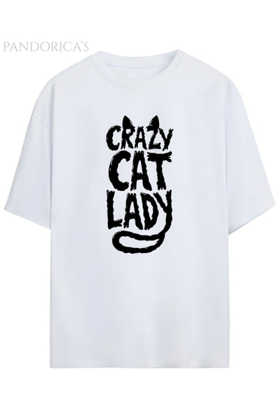 Pandorica's Crazy Cat Lady Yazılı Kedi Kulaklı Tasarim Baskılı Unisex Pamuklu T-shirt