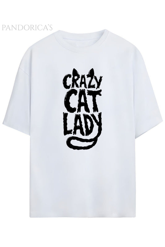 Pandorica's Crazy Cat Lady Yazılı Kedi Kulaklı Tasarim Baskılı Unisex Pamuklu T-shirt