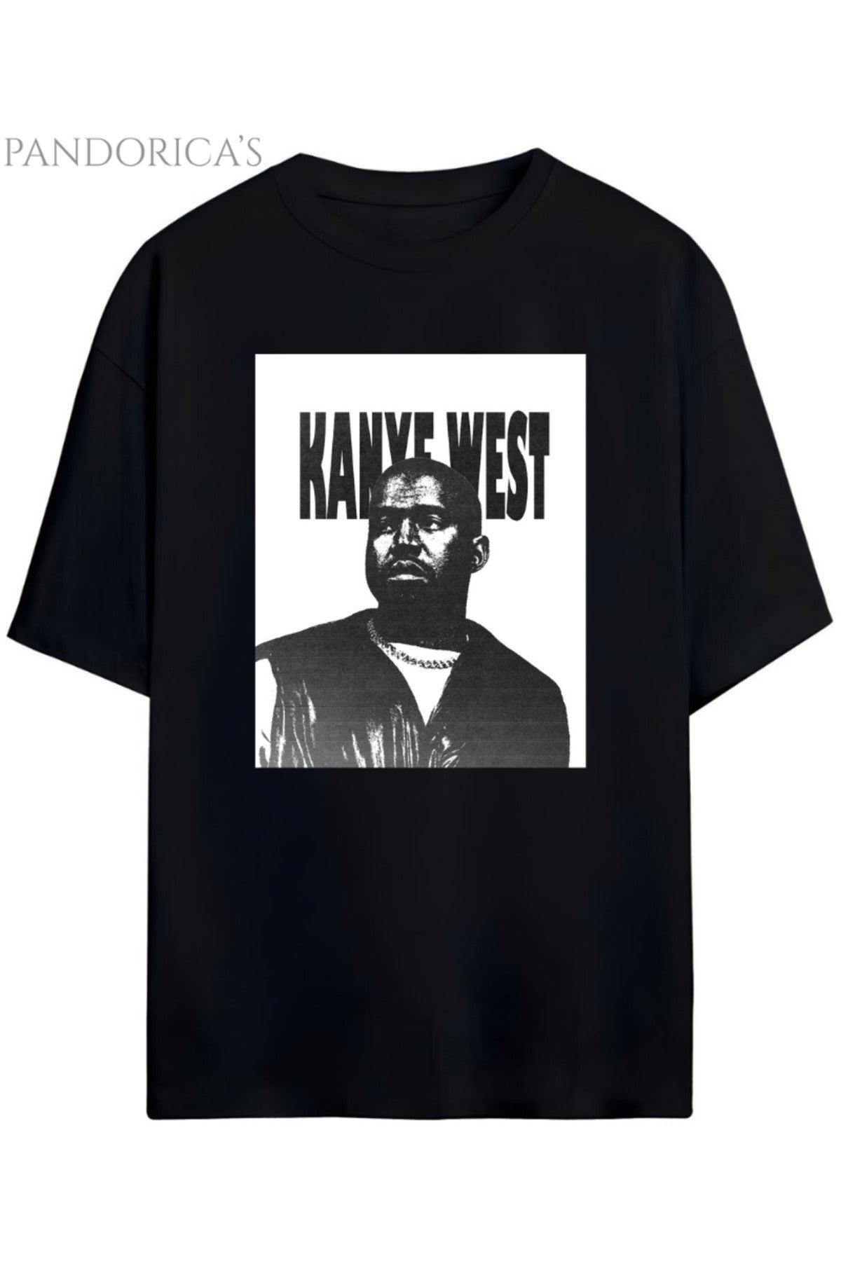 Siyah Pandorica's Kanye West Tasarımı Baskılı Yazılı Unisex Pamuklu T-Shirt - 41