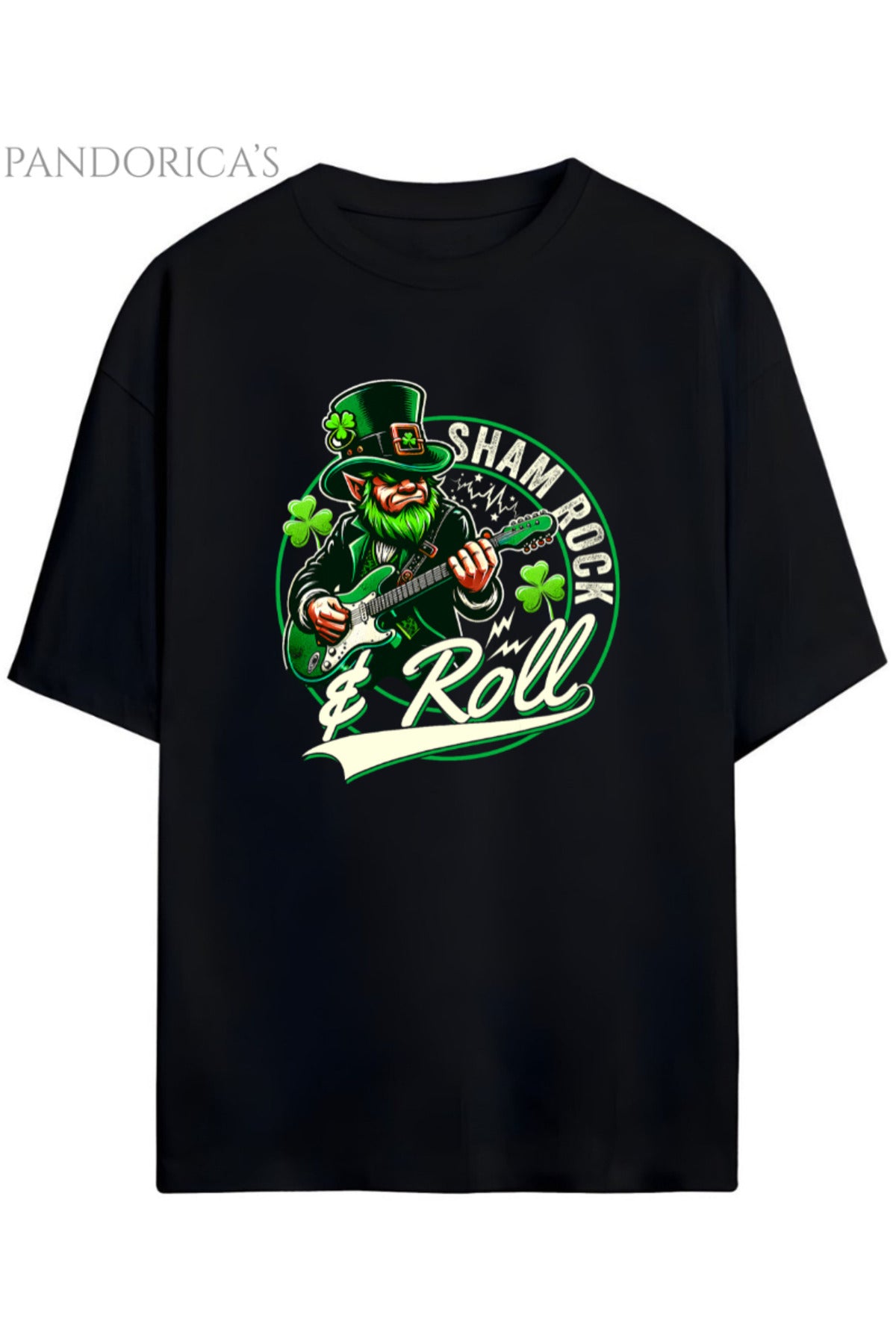 Siyah Pandorica's Rock Tasarım Serisi Yazılı Baskılı Unisex Relaxed Kalıp Pamuklu T-Shirt - 125