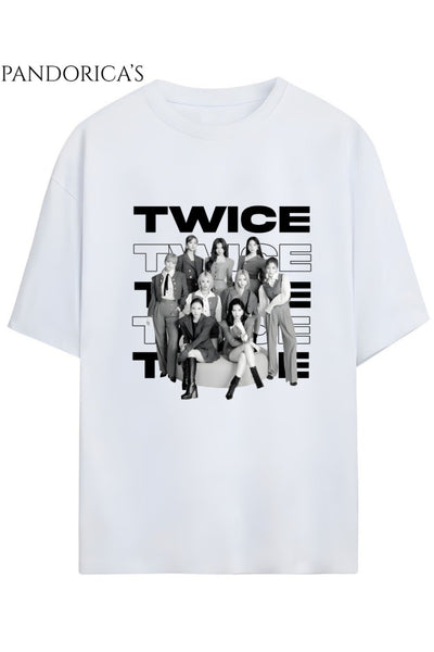 BLACKPINK Tasarım Serisi "TWICE" Yazılı Baskılı Unisex Relaxed Kalıp Tişört