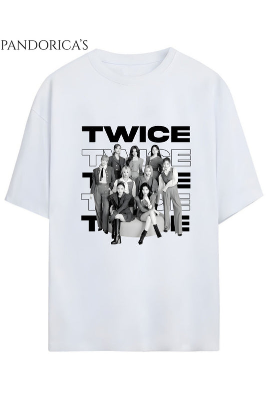 BLACKPINK Tasarım Serisi "TWICE" Yazılı Baskılı Unisex Relaxed Kalıp Tişört
